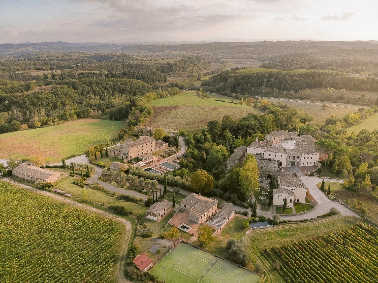 aerial view of Castel monastero in tuscany