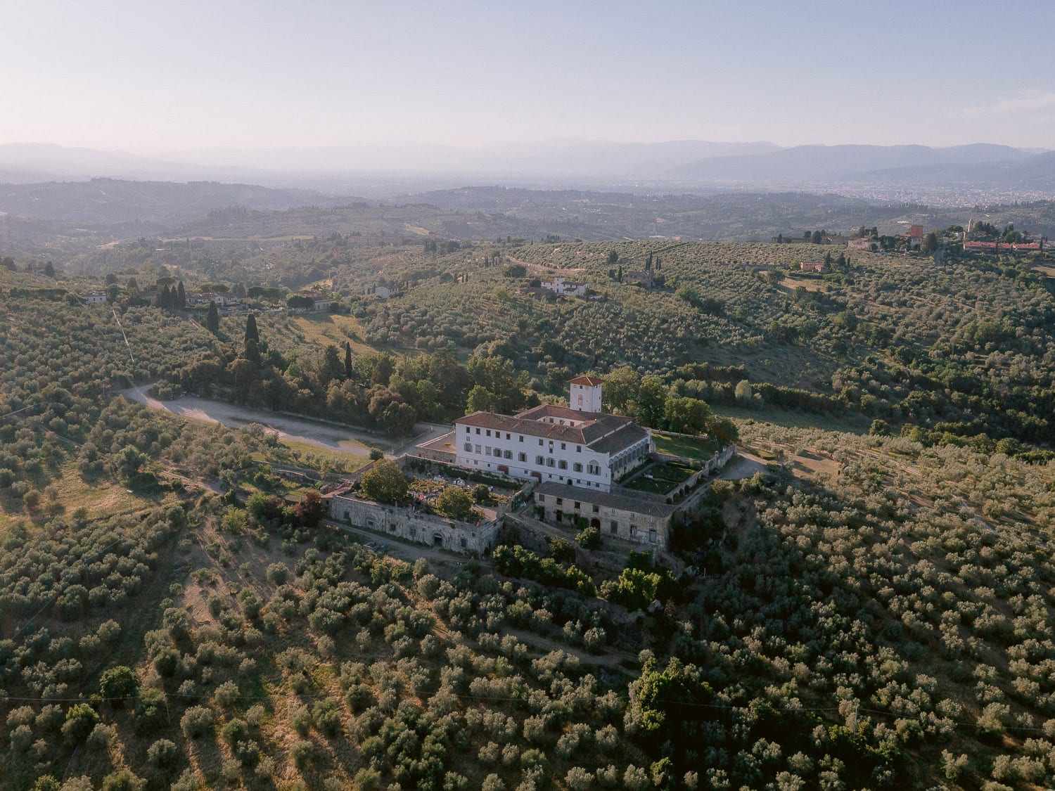 aerial view of Villa Corsini in tuscany