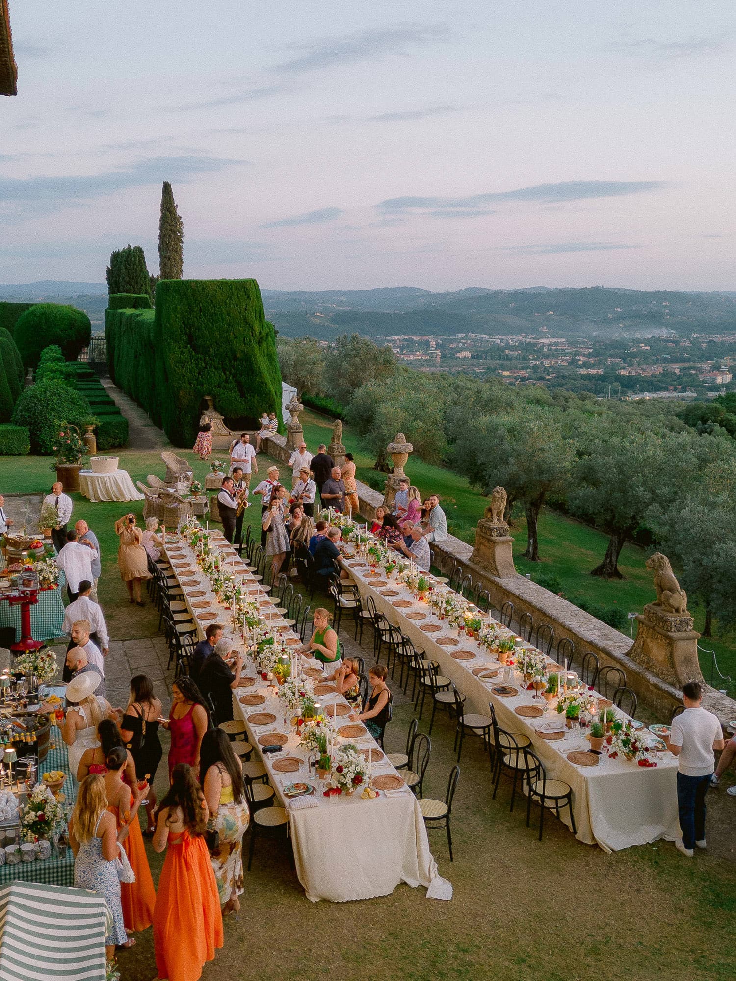 a welcome party setting at villa gamberaia
