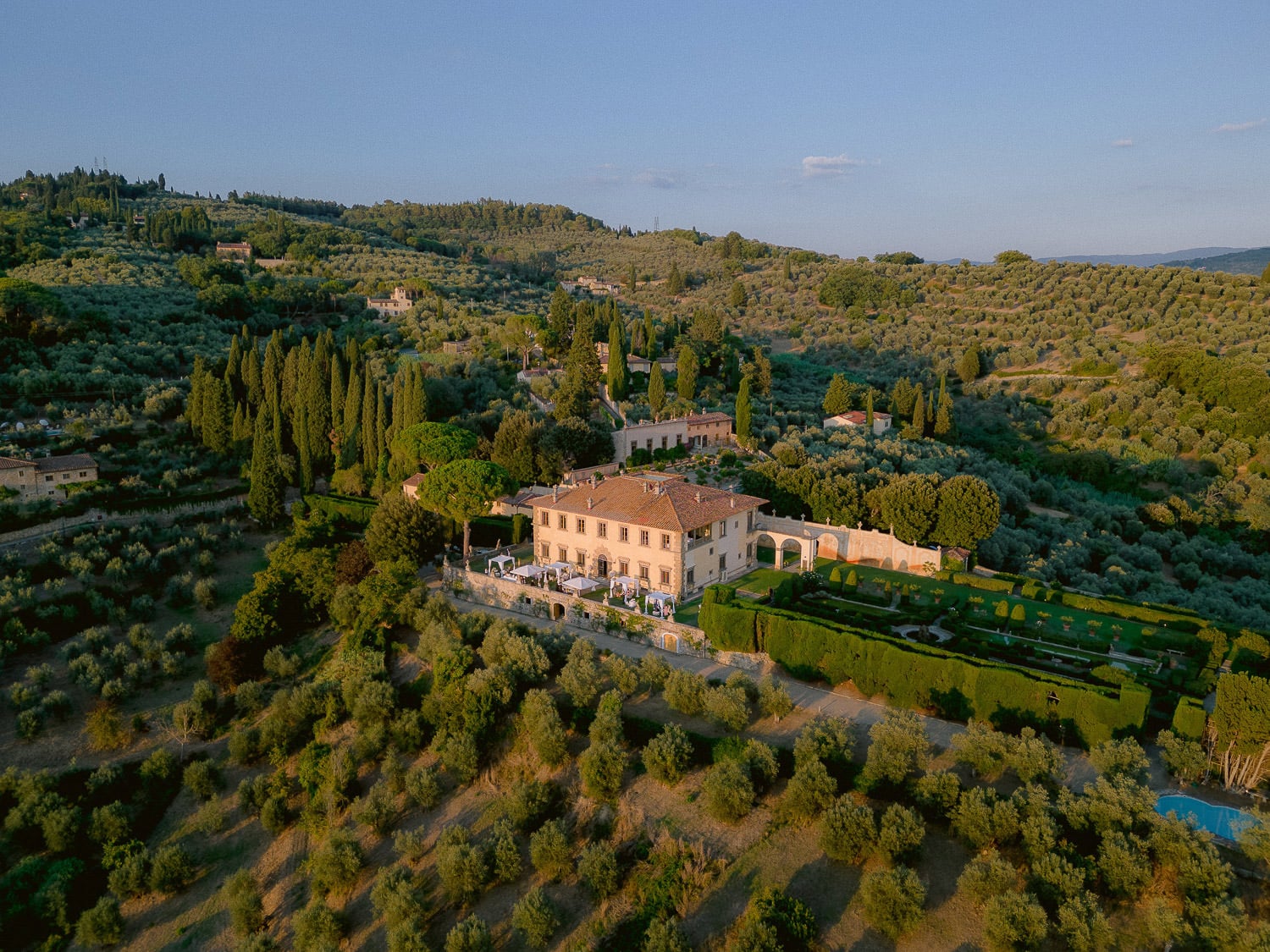aerial view of villa gamberaia in the heart of tuscany