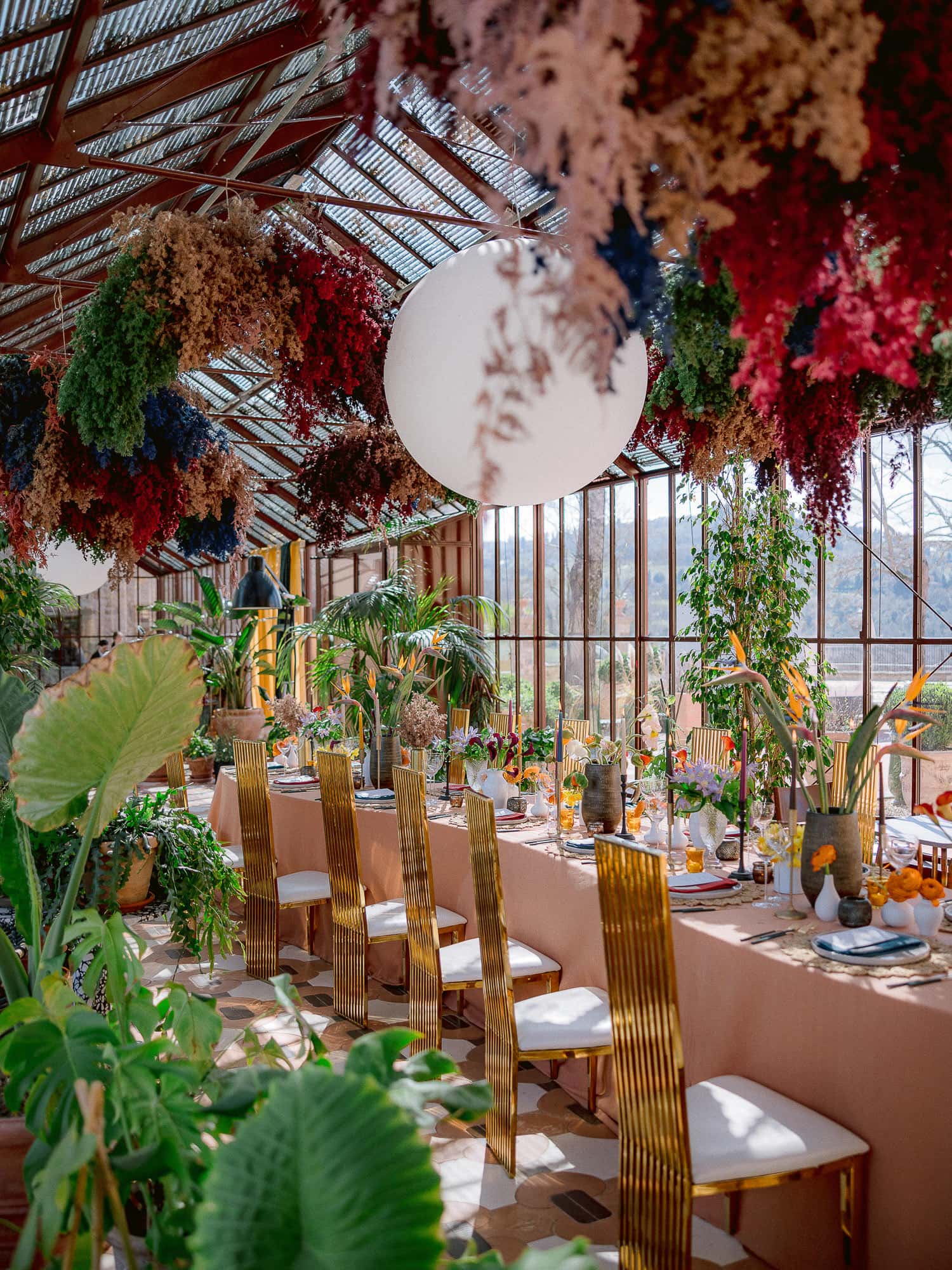 a table setting in the conservatory at Vignamaggio